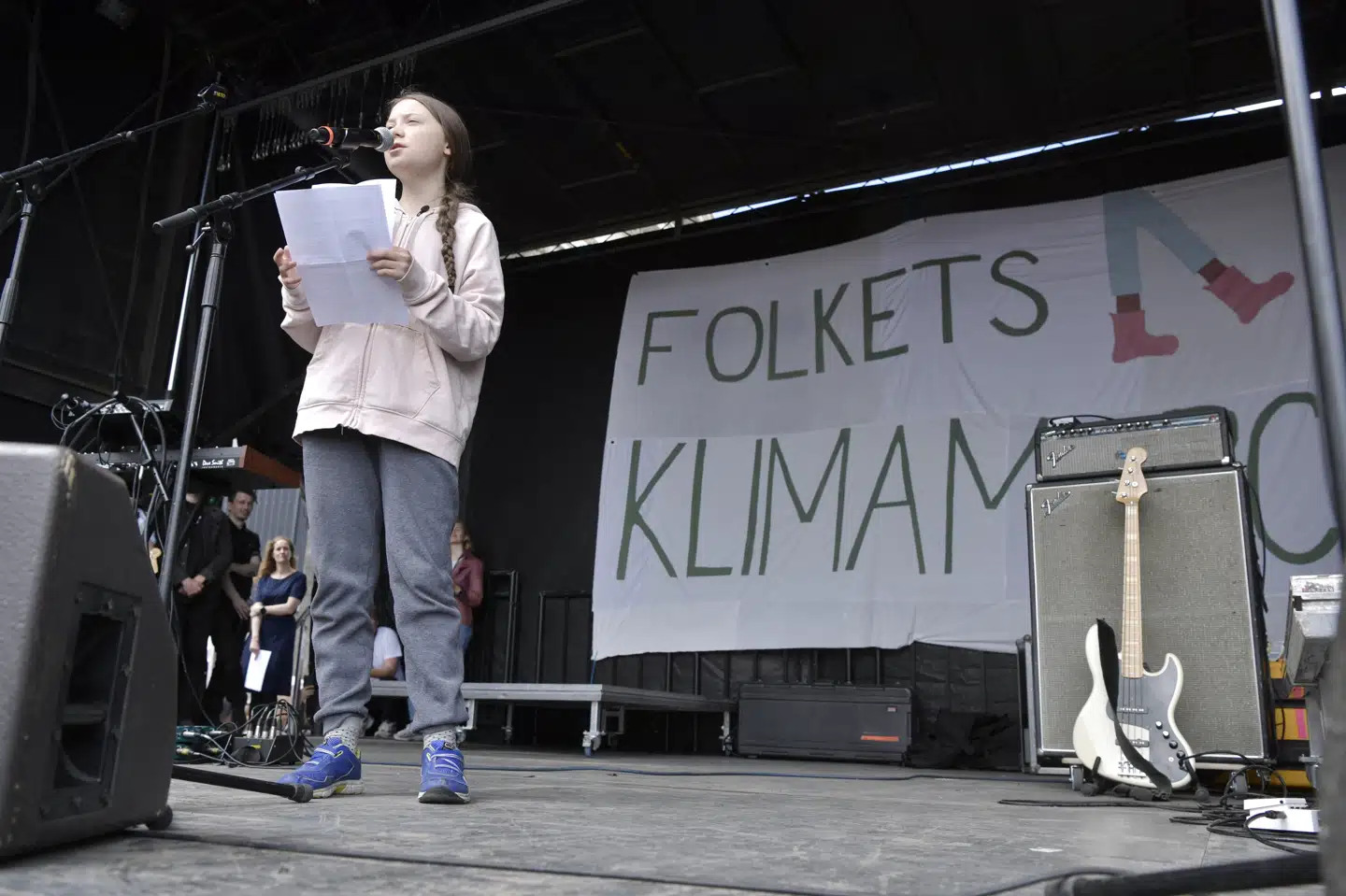 Den unge klimaaktivist Greta Thunberg skød Folkets Klimamarch i København i gang med en tale på Christiansborgs Slotsplads. Hun modtog flere gange stor applaus fra publikum. Claus Bech/Ritzau Scanpix