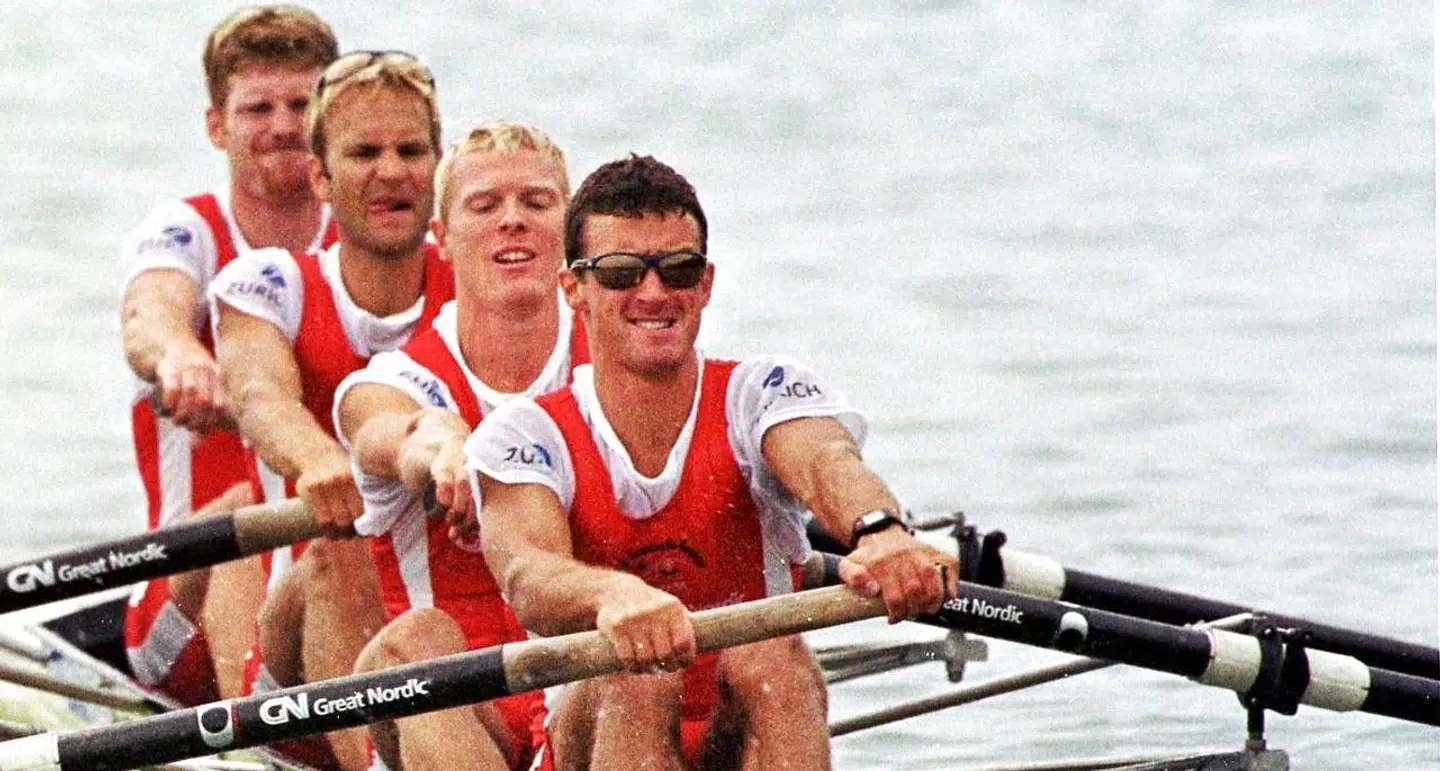 Victor Feddersen, forrest, sammen med Eskild Ebbesen, Thomas Poulsen og Thomas Ebert i 'Guldfireren' ved VM i1999.