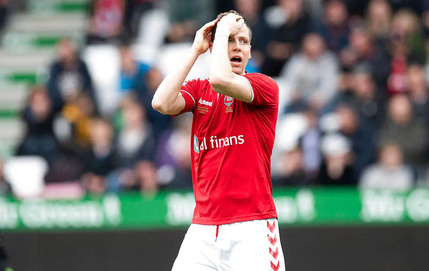 Kjartan Finnbogason (VB - 9) brændte straffe. Superliga Fodbold Vejle Boldklub mod Hobro. Vejle Stadion. Søndag den den 19 maj 2019. Afgørende kamp om nedrykning fra Superligaen.. (Foto: Claus Fisker/Ritzau Scanpix)