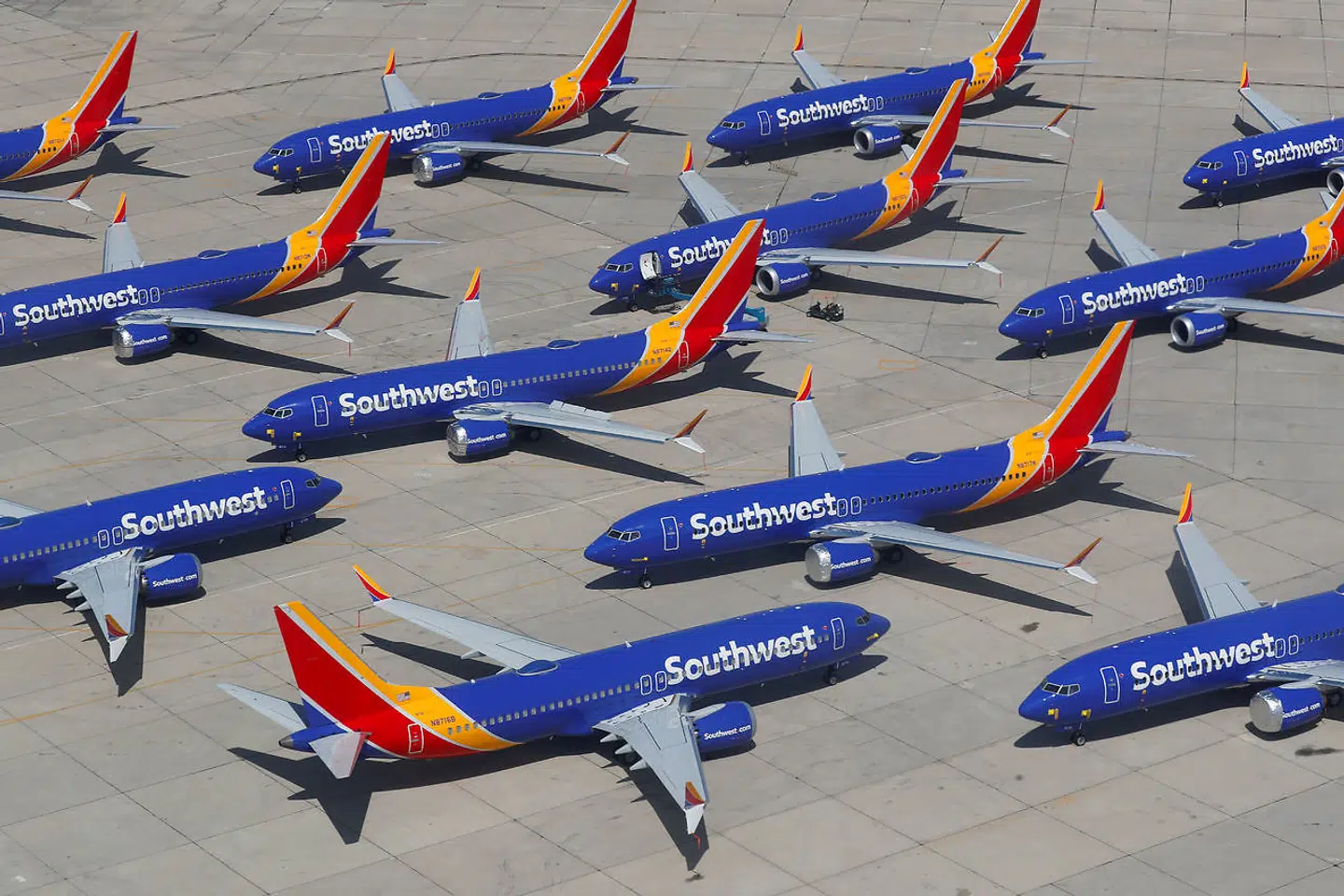 Et udsnit af de fly fra Southwest Airlines, som fik flyveforbud efter de to styrt.