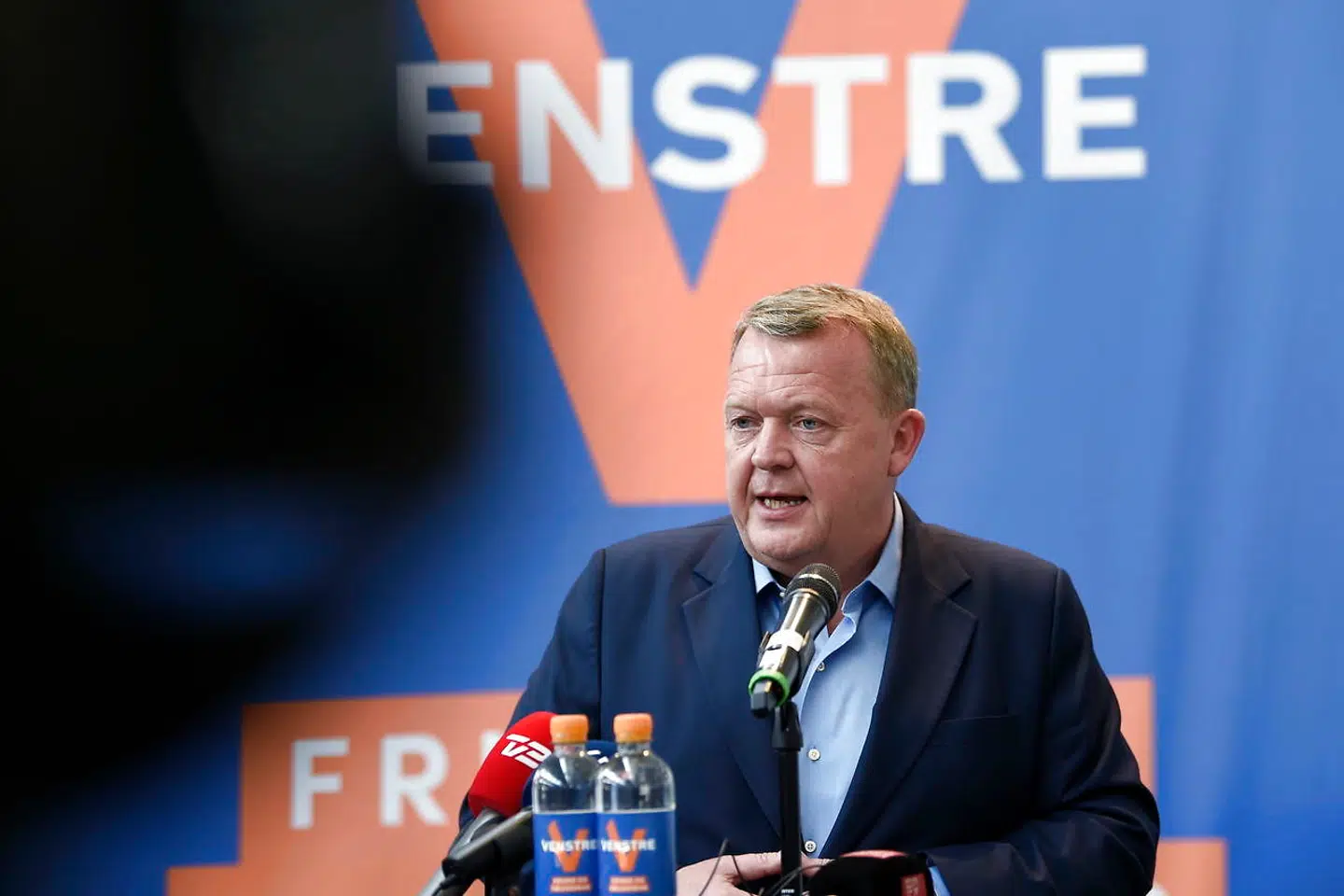 FV19: Statsminister Lars Løkke Rasmussen (V) taler ved Dansk Erhvervs Årsdag, i Øksnehallen i København onsdag den 8. maj 2019. (Foto: Liselotte Sabroe/Scanpix 2019)