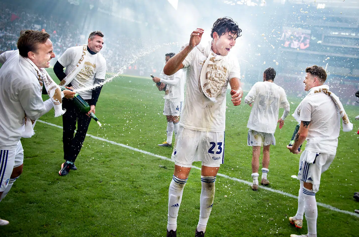 FCKs Jonas Wind og Pierre Bengtsson efter superligakampen mellem FC København - Brøndby i Parken søndag den 5. maj 2019. (Foto: Liselotte Sabroe/Scanpix 2019)