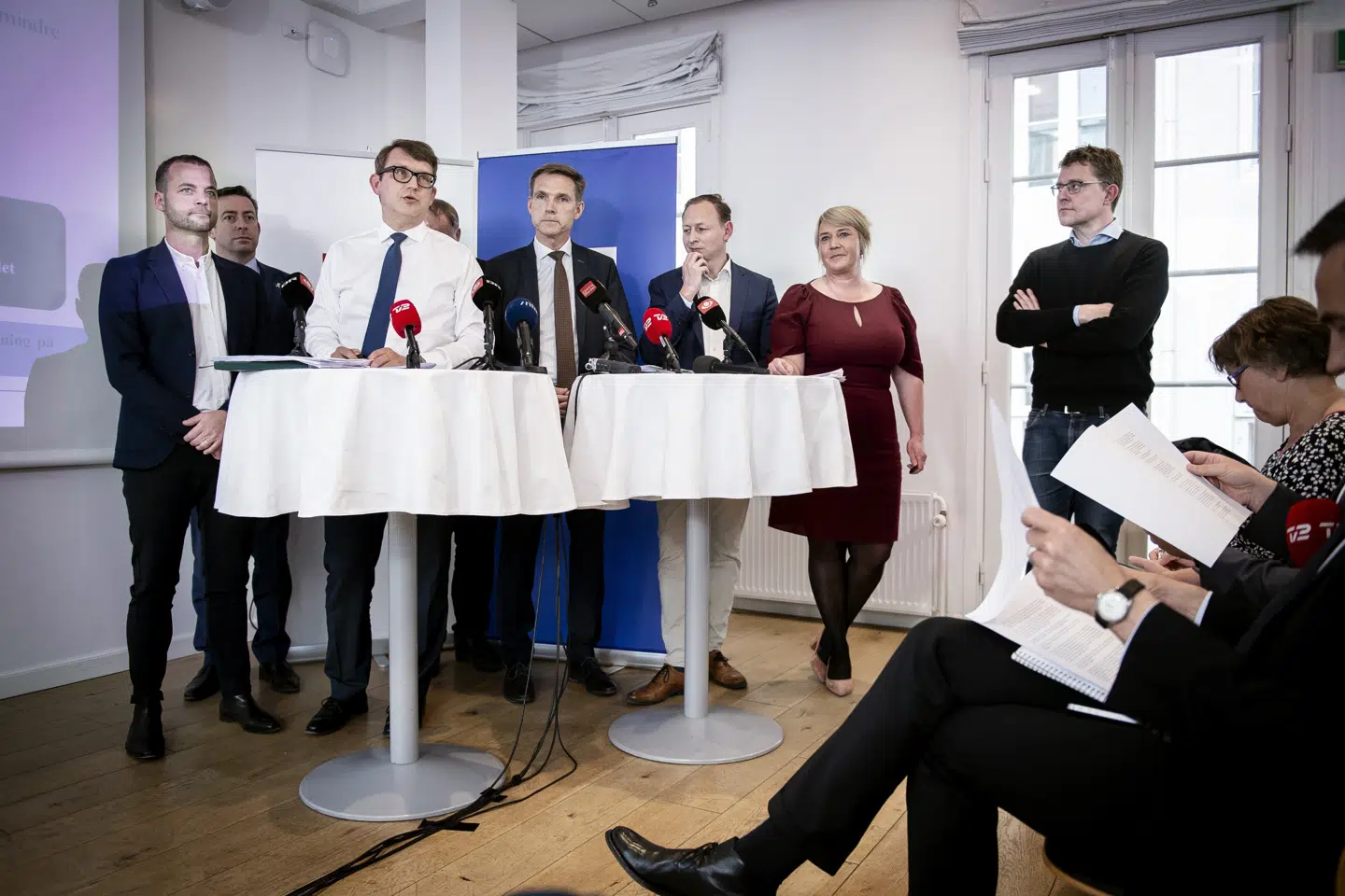 De Radikales Morten Østergaard, beskæftigelsesminister Troels Lund Poulsen (V) og Dansk Folkepartis Kristian Thulesen Dahl har præsenteret en aftale om seniorførtidspension. Liselotte Sabroe/Ritzau Scanpix