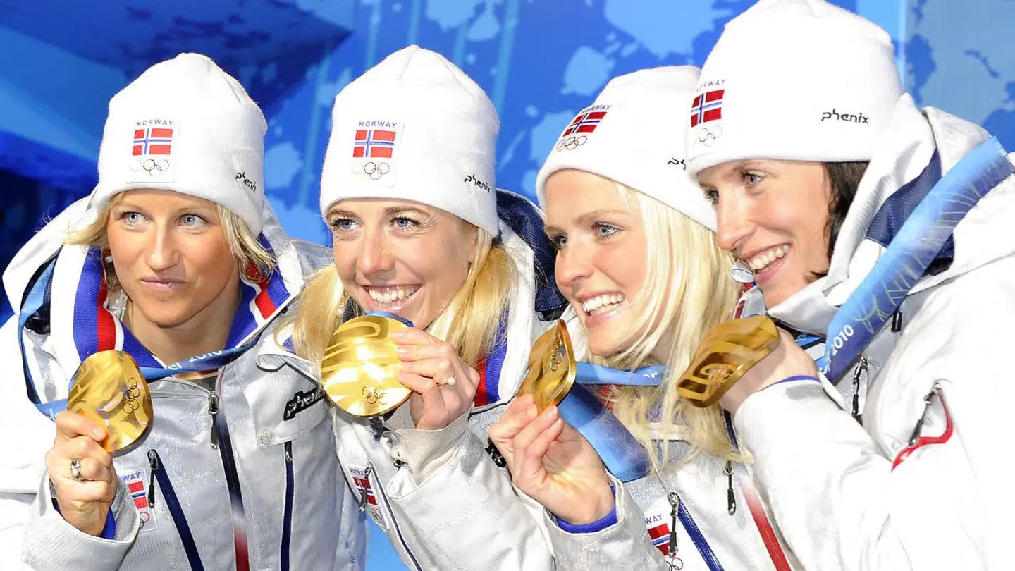Vibeke Skofterud (yderst tv.) var i 2010 med til at vinde OL-guld.