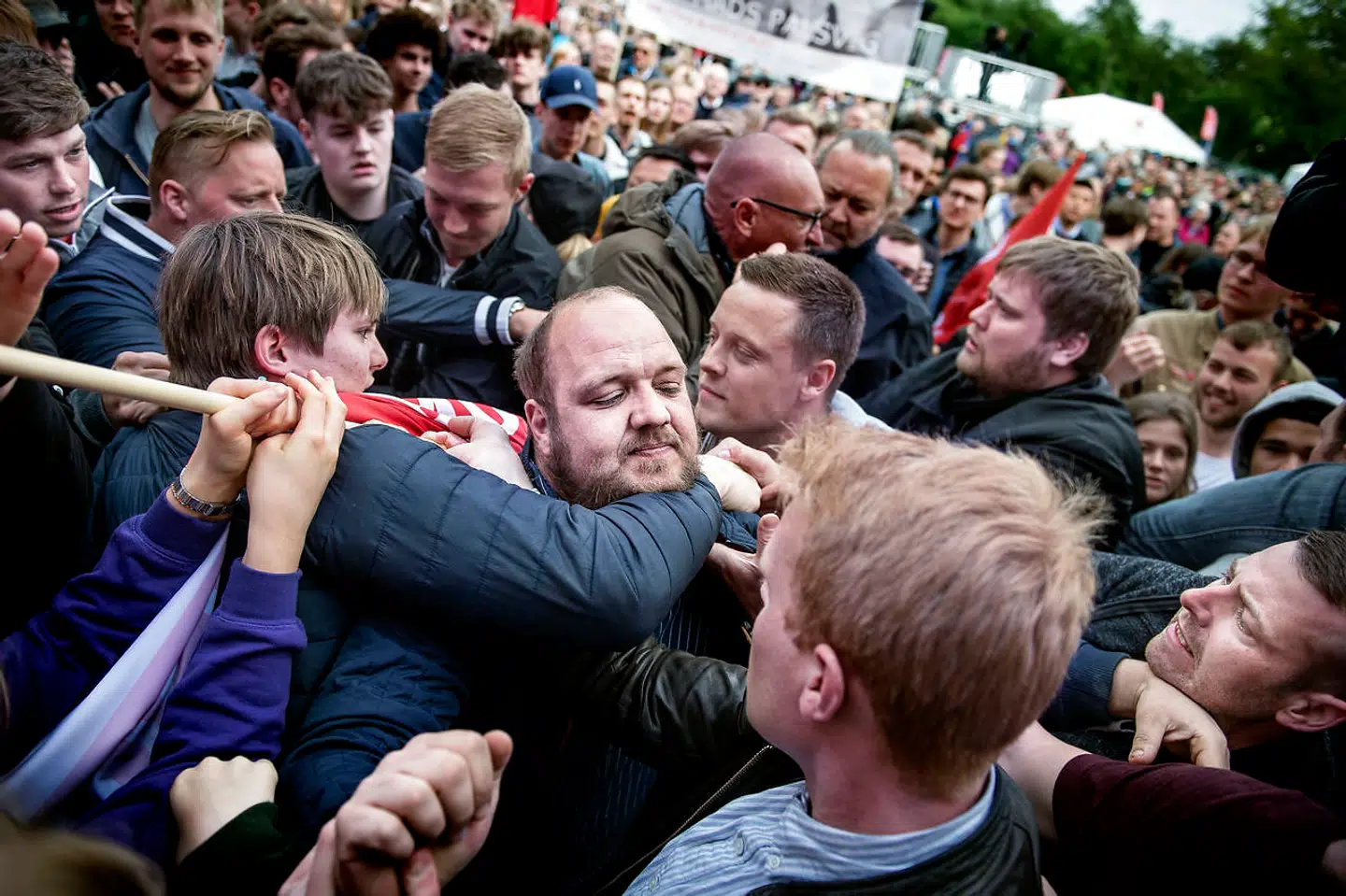 Tale og tumult under Mette Frederiksen (S) på arbejdernes internationale kampdag markeres i Fælledparken i København, onsdag den 1. maj 2019.