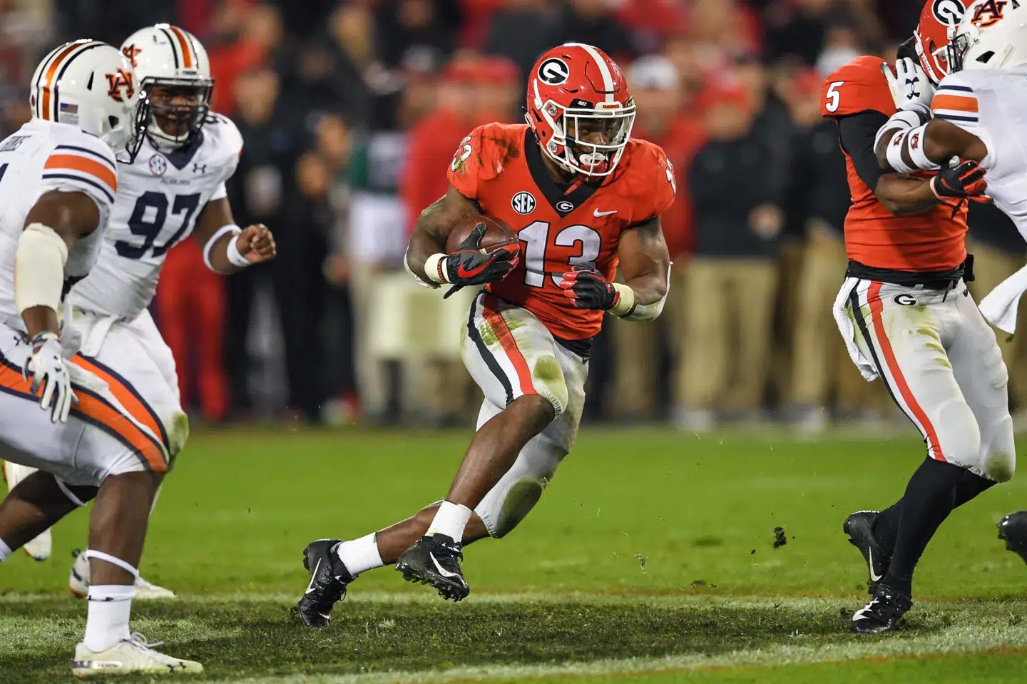 Elijah Holyfield har spillet for University of Georgia og gjort det så godt, at Carolina Panthers vil prøve ham af. Dale Zanine/Ritzau Scanpix
