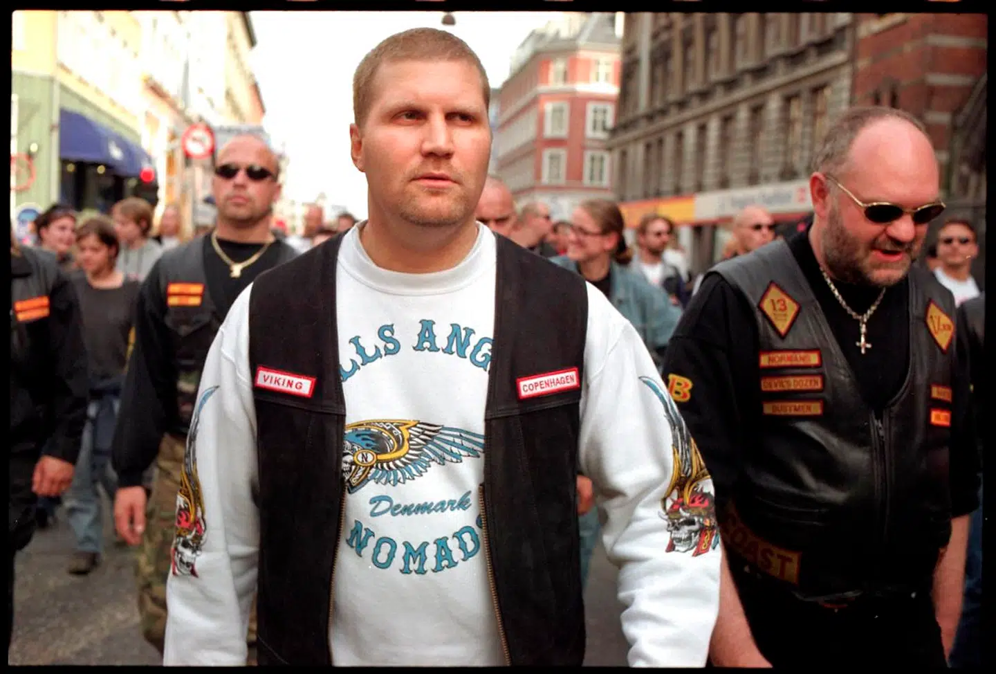 Lederen af rockerklubben Hells Angells, Jørn 'Jønke' Nielsen, fotogrageret under et optog i 1998.