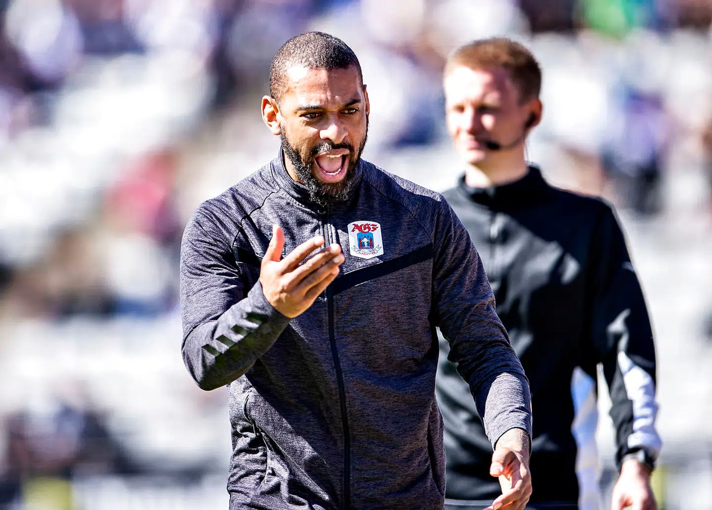 AGF's cheftræner David Nielsen under Superligakampen mellem AGF og SønderjyskE på Ceres Park i Aarhus , torsdag 18. april 2019.. (Foto: Henning Bagger/Ritzau Scanpix)