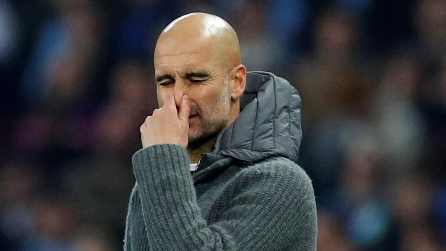 Josep Guardiola og Manchester City er færdige i Champions League. Phil Noble/Reuters