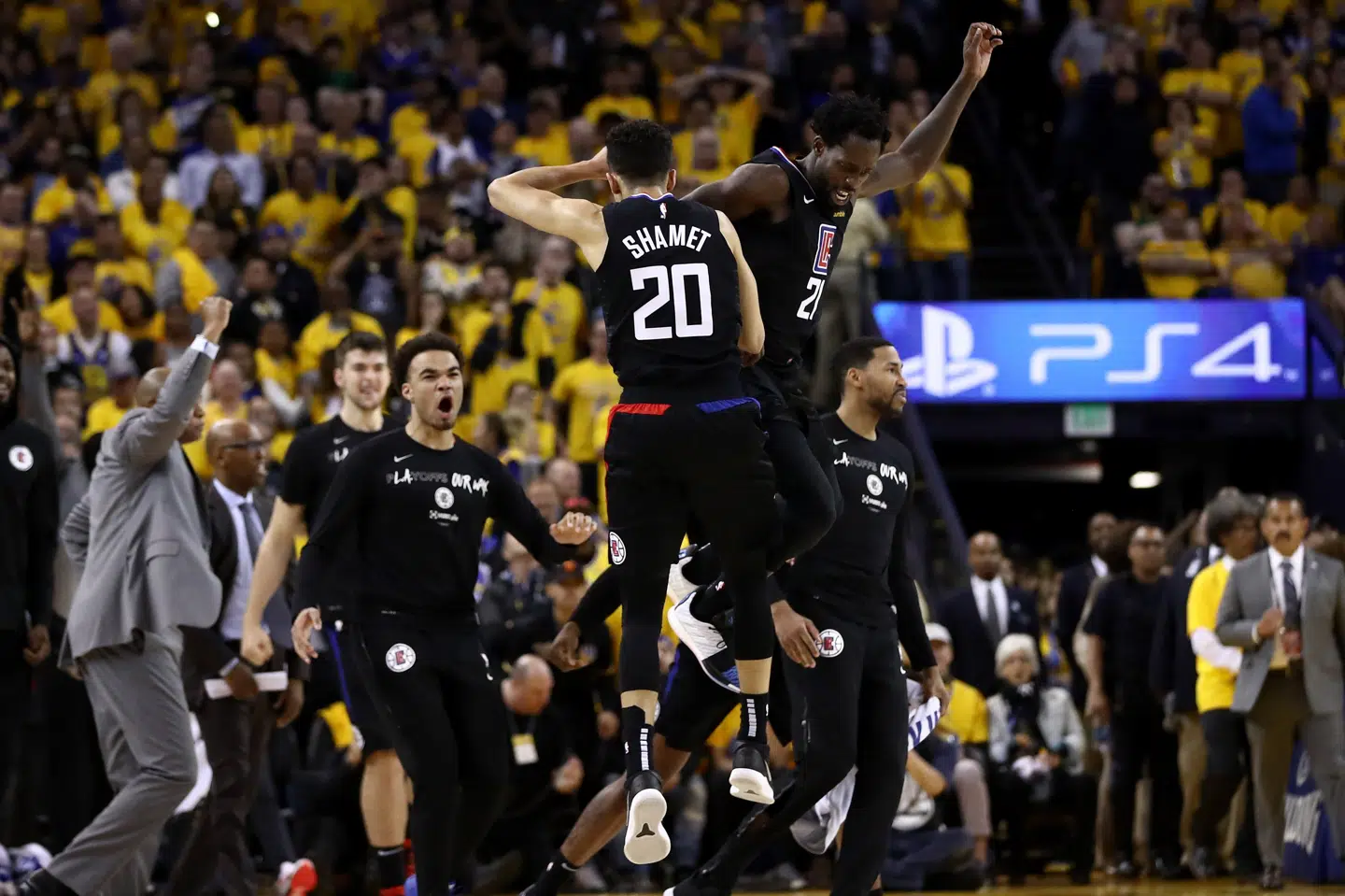 Los Angeles Clippers-spillere jubler efter den storstilede comeback. Ezra Shaw/Ritzau Scanpix