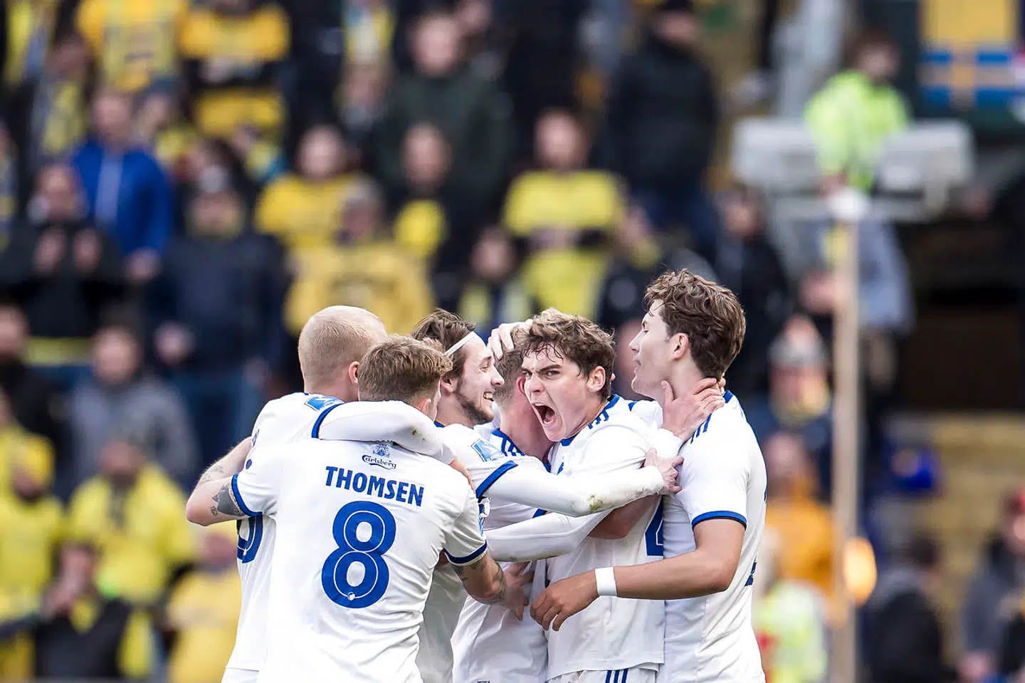 FC Københavns spillere jubler efter scoring til 1-1 under Superligakampen mellem Brøndby IF og FC København på Brøndby Stadion i Brøndby, søndag den 14. april 2019.. (Foto: Mads Claus Rasmussen/Ritzau Scanpix)