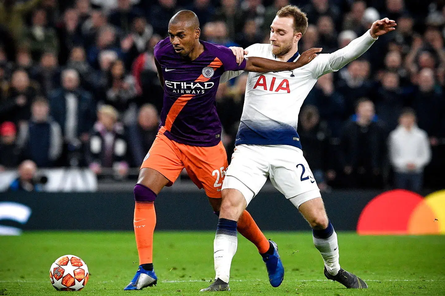Christian Eriksen og Tottenham spillede tirsdag kvartfinale i Champions League, hvor Manchester City blev besejret 1-0 i den første af to kampe.