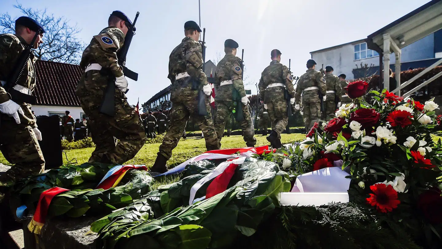 9. april blev 79-årsdagen for Danmarks besættelse markeret med den traditionelle march og kransenedlæggelse ved Hertug Hans Kirke i Haderslev, tirsdag den 9. april 2019.. (Foto: Timo Battefeld/Ritzau Scanpix)