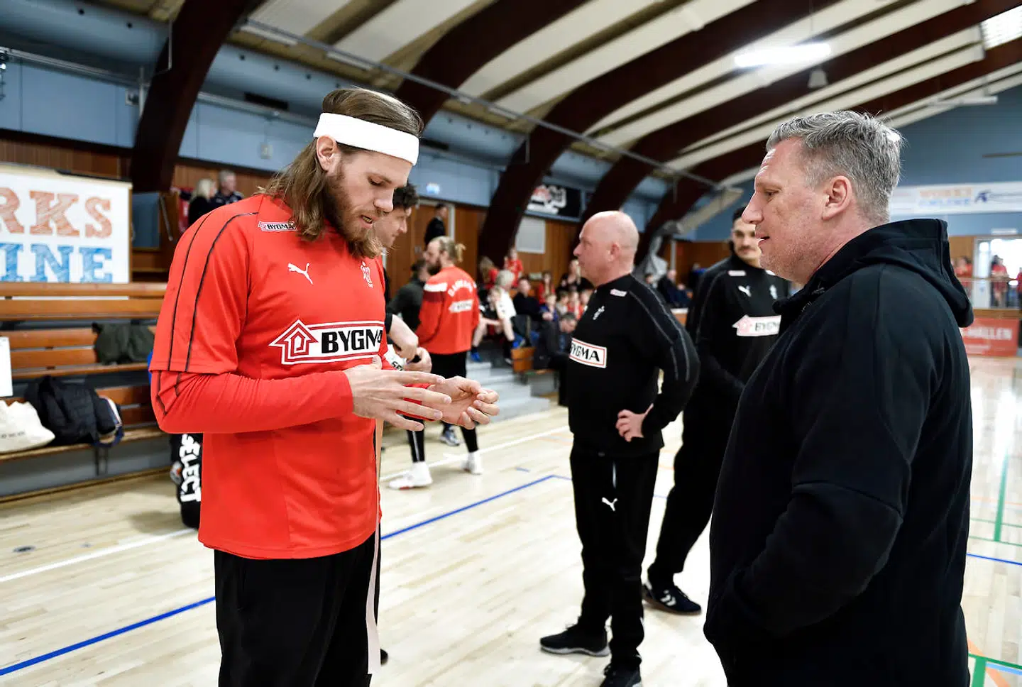 Mikkel Hansen og Nikolaj Jacobsen til herrelandsholdets træning i Baunehøj Hallen i København inden deres EM-kvalifikationskamp mod Montenegro, mandag den 8. april 2019.