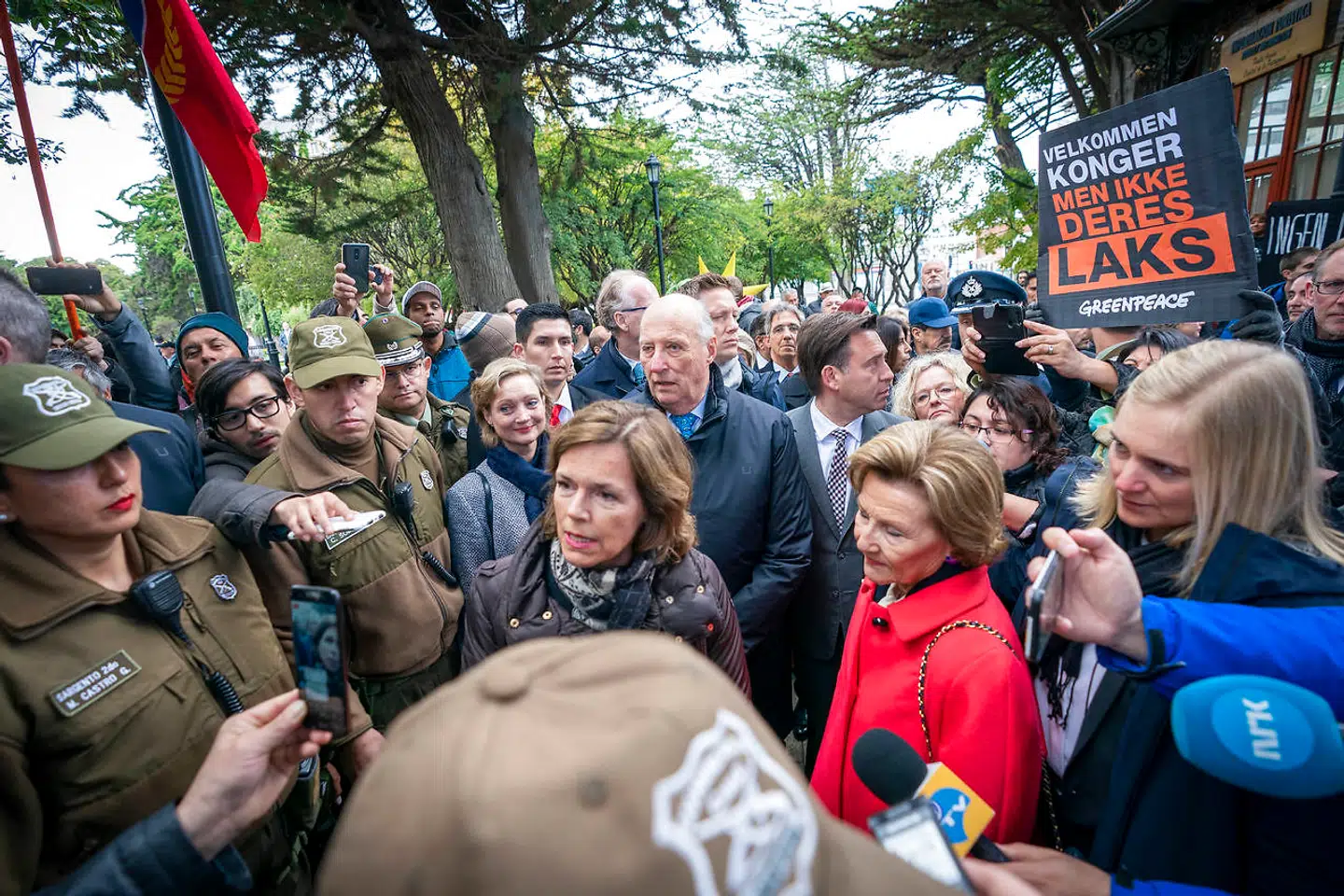 Demonstrationer i Puntas Arenas i forbindelse med det norske kongepars besøg i Chile.