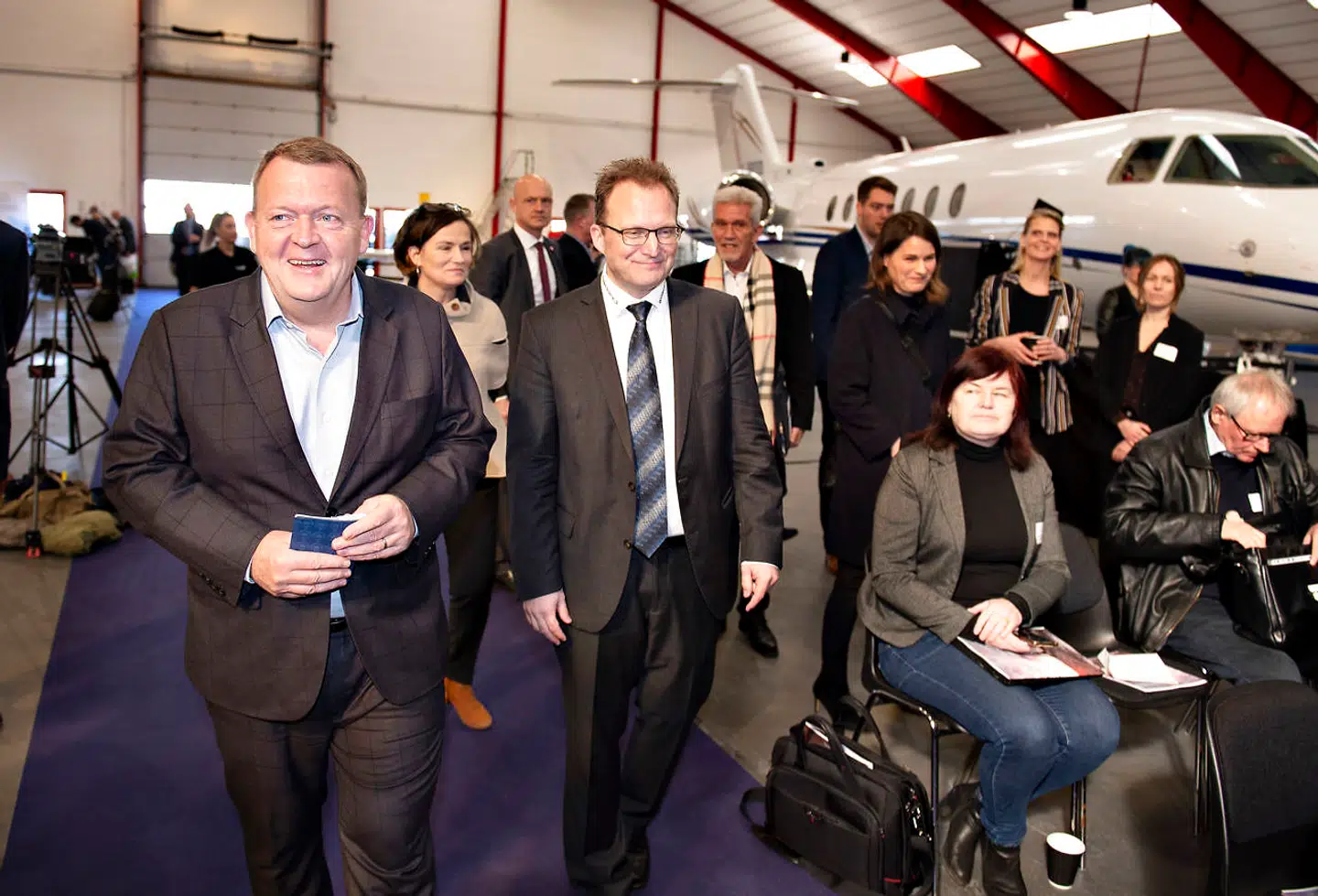 Statsminister Lars Løkke Rasmussen ses her sammen med formand for Landdistrikterne Steffen Damsgaard ved Landdistrikternes Fællesråds årsmøde hos Sun-Air i Billund, fredag 29. marts 2019.. (Foto: Henning Bagger/Ritzau Scanpix)