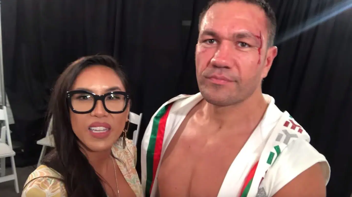 Jenny Sushe og Kubrat Pulev, mens interviewet endnu forløb efter planen.