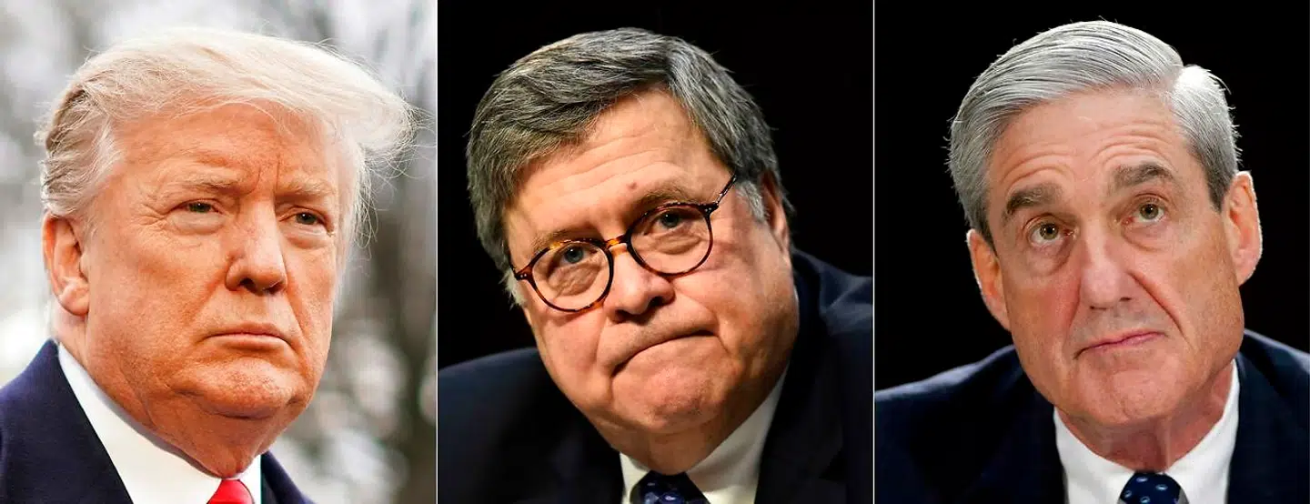 Trekløver: Donald Trump, Justitsminister William Barr og forhenværende FBI-chef Robert Mueller.