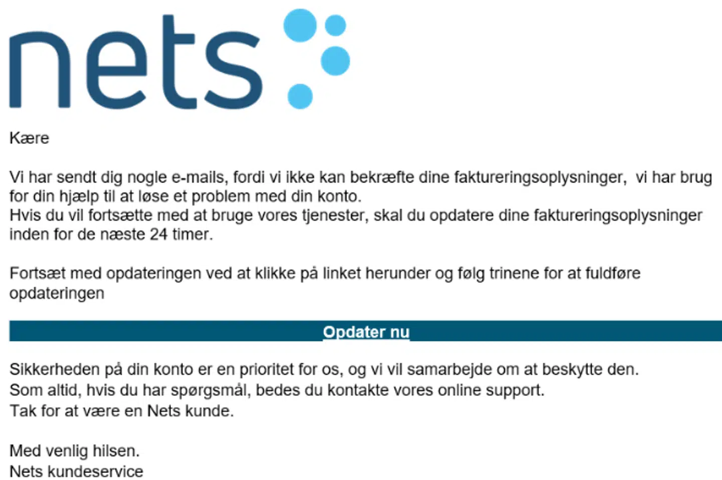 Sådan ser en af de falske mails ud.