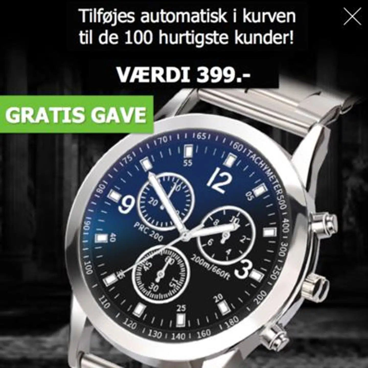 Sådan så det gratis ur ud på Styled.dk. Bemærk, at der ikke er noget fabrikantnavn på urskiven.