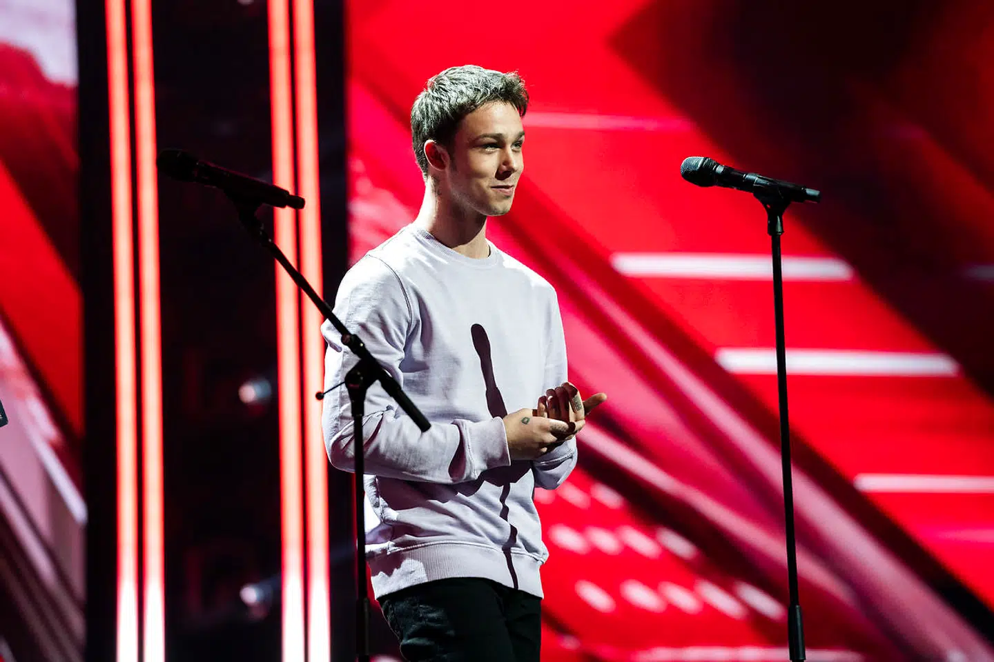 sendxnet Hugo Helmig på scenen ved X Factor 12, Liveshow 3, Fredag d. 15. marts 2019, Tema: Sange fra 2018/2019. (foto: Martin Sylvest/Ritzau Scanpix 2019)