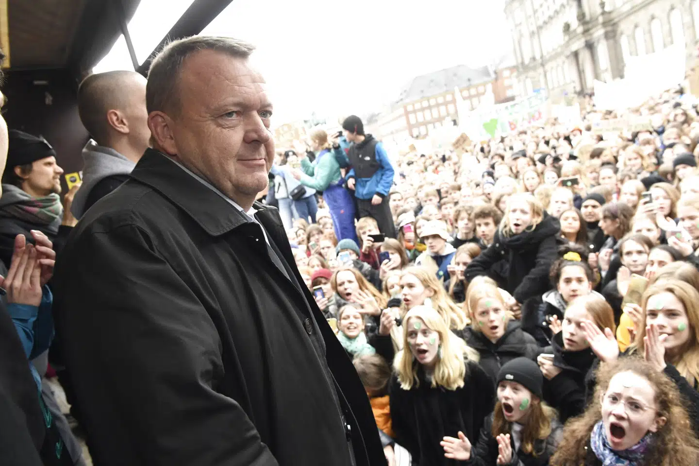 Statsminister Lars Løkke Rasmussen møder demonstranterne til International Klimastrejke på Christiansborg Slotsplads. Tariq Mikkel Khan/Ritzau Scanpix