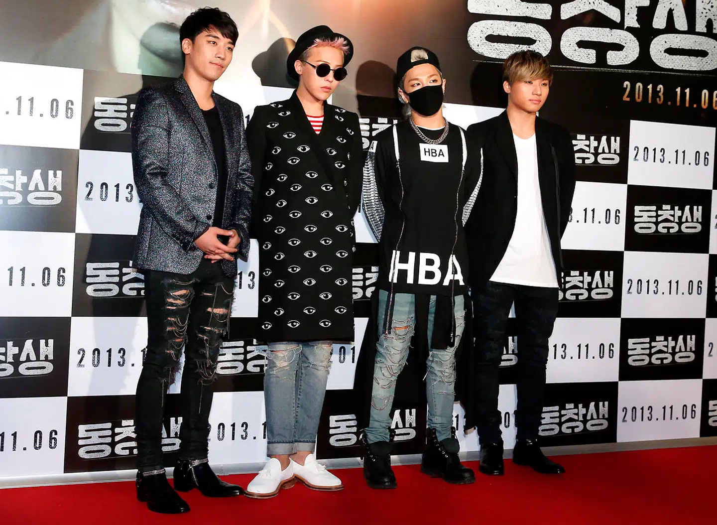 Medlemmer af det sydkoreanske K-pop-band Big Bang før premieren på en film i Seoul i 2013.