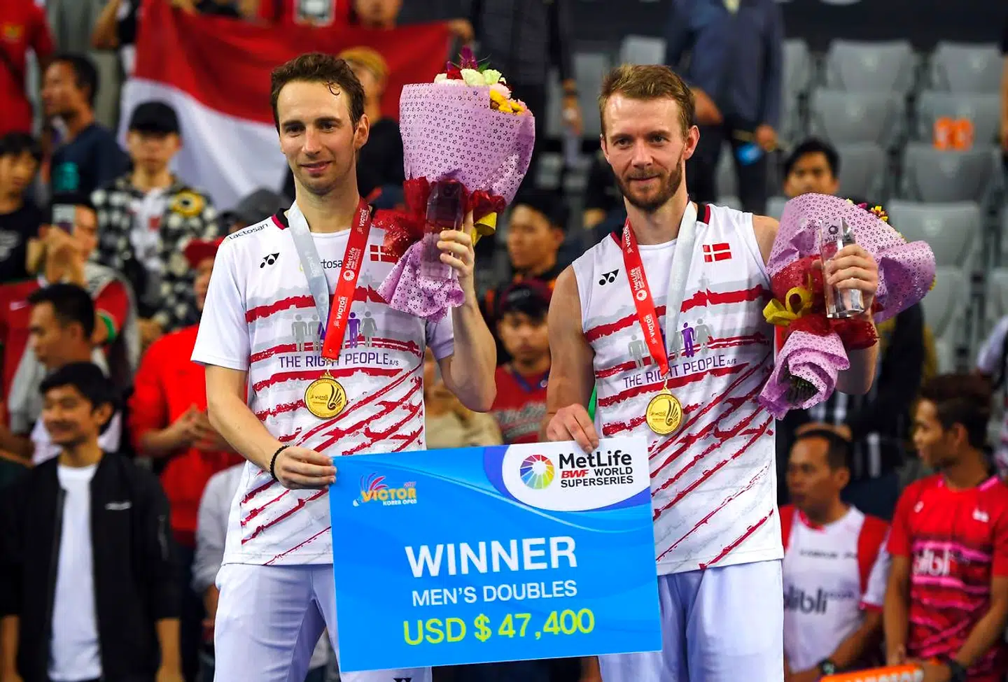 Mathias Boe (tv.) og Carsten Mogensen vandt i fjor Korea Open ved at finalebesejre indoneserne Marcus Fernaldi Gideon og Kevin Sanjaya Sukamuljo.