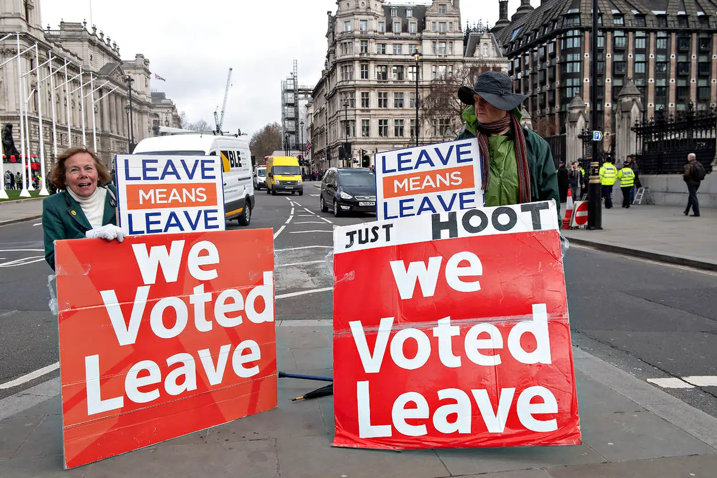 Enkelte brexiteers har fundet vej til parlamentet forud for afstemningen om at forlade EU uden en aftale. London onsdag den 13. marts 2019.