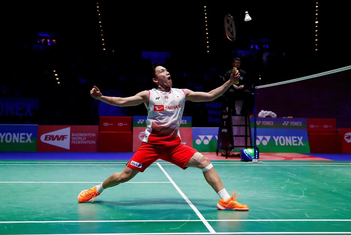 Badminton - All England Open Badminton Championships - Arena Birmingham, Birmingham, Britain - March 10, 2019 Japan's Kento Momota in action during the men's final against Denmark's Viktor Axelsen Action Images via Reuters/Andrew Boyers
