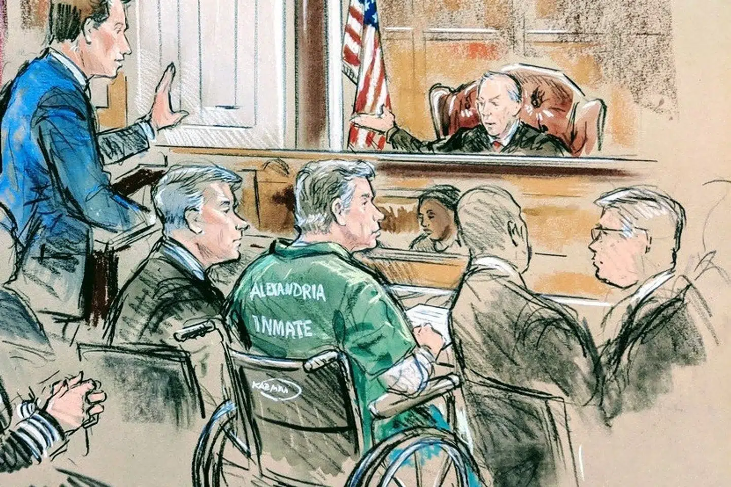 Paul Manafort (i midten) modtog dommen fra dommer T. S. Ellis. REUTERS/Bill Hennessy/Reuters