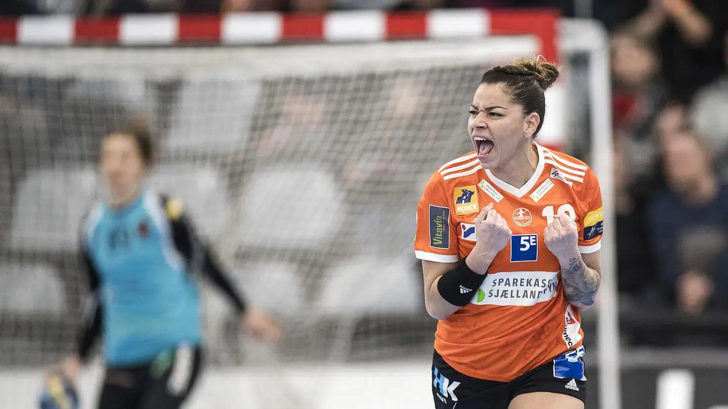 Jessica Quintino (Odense HC - 10) jubler efter scoring Håndbold Kvinder. Women's EHF Champions League. Odense Håndbold - København Håndbold Lørdag den 2 Marts 2019.. (Foto: Claus Fisker/Ritzau Scanpix)