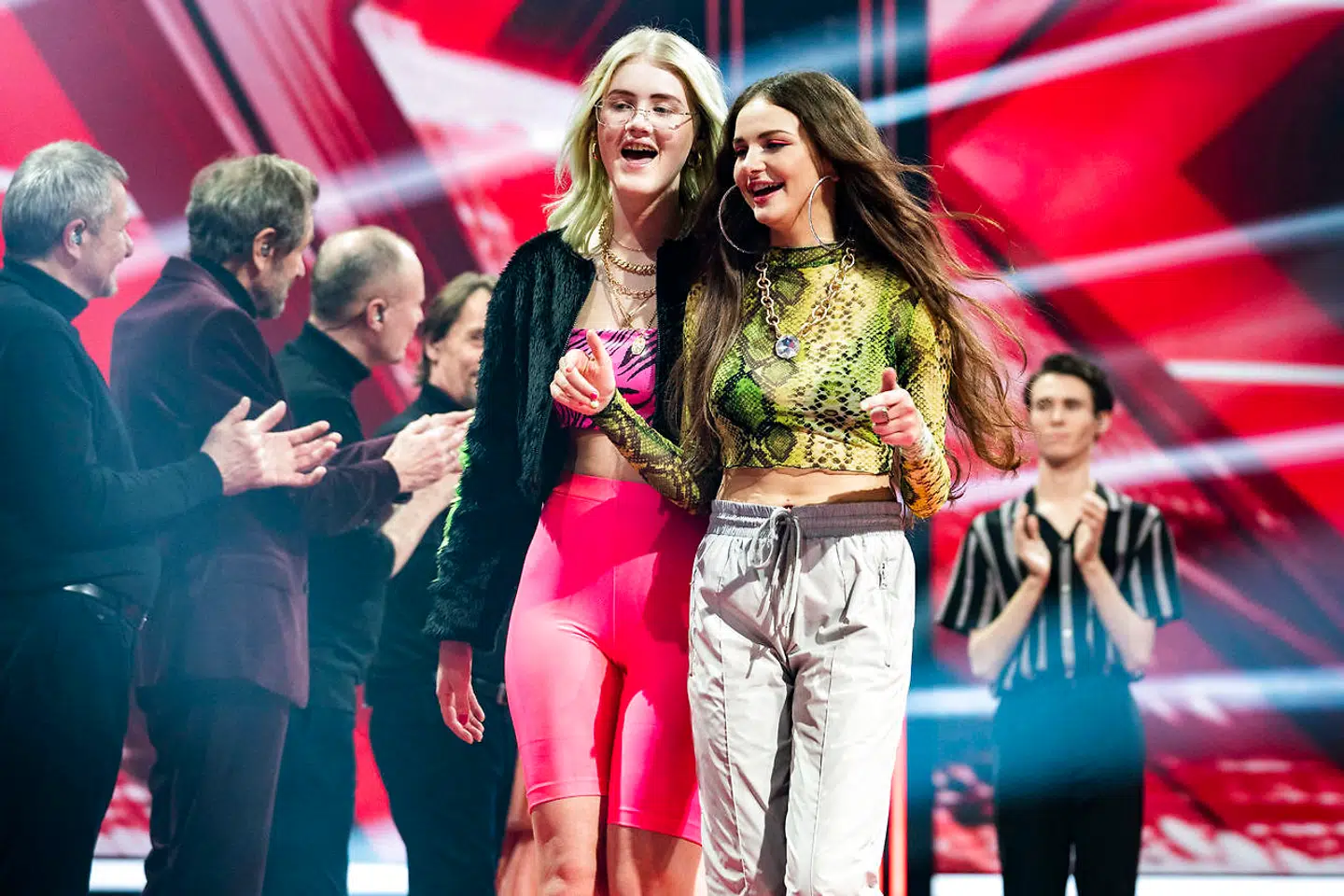 sendxnet Maria & Bea er videre i X Factor. X Factor 12, Liveshow 1, fredag den 1. marts 2019. (foto: Martin Sylvest/Ritzau Scanpix 2019)