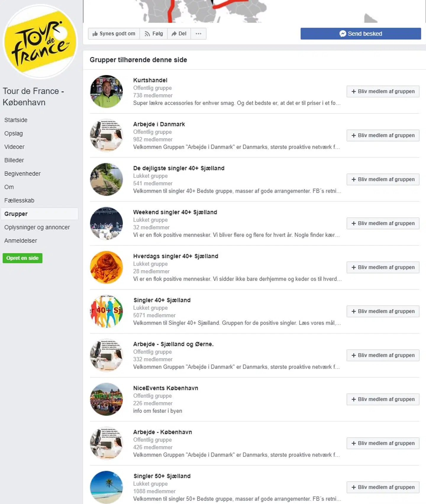 Et udklip af andre sider, der reklameres for, hvis du følger Tour de France København.