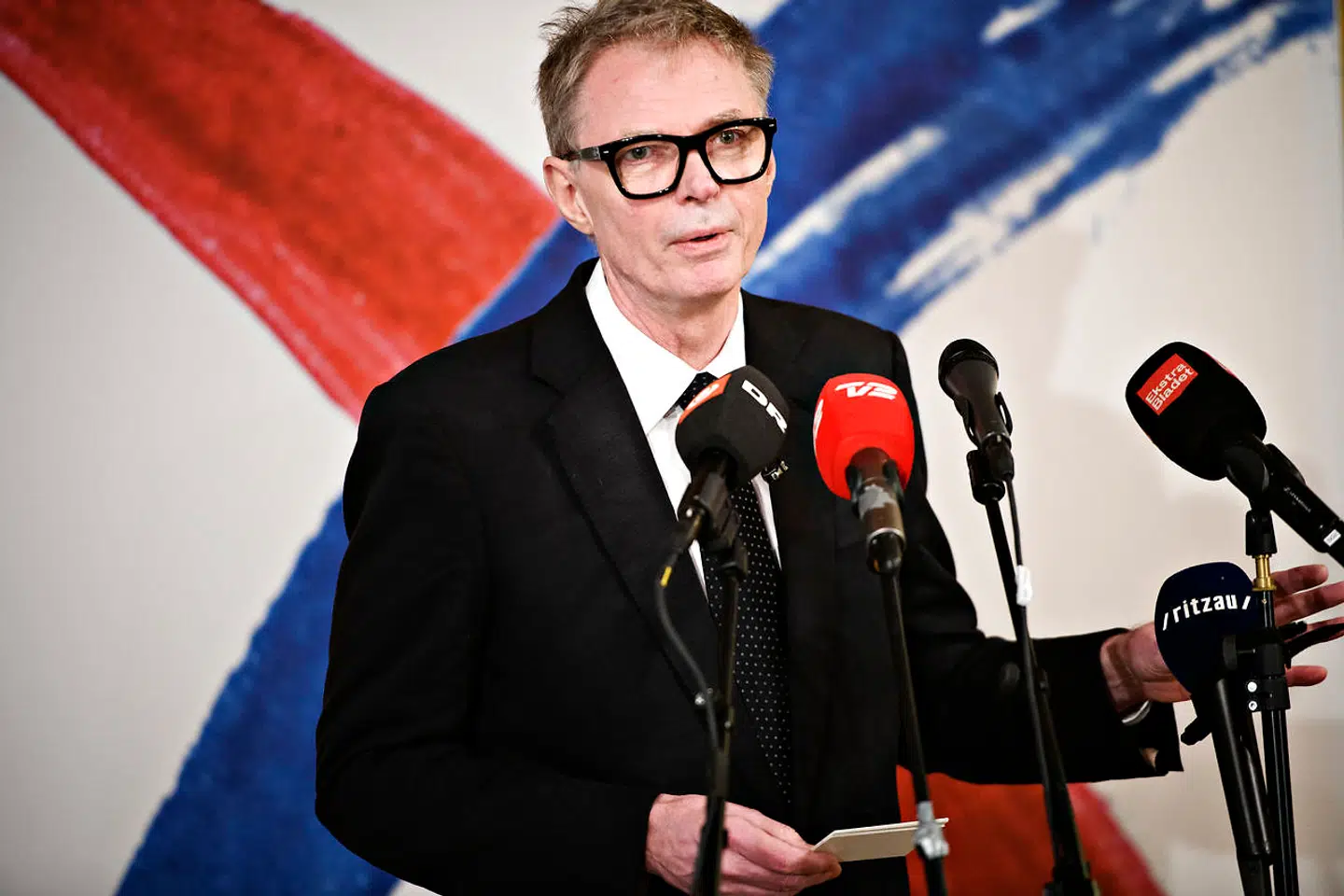 Klaus Riskær Pedersen holder pressemøde om sit nye parti i Vartov i København, tirsdag den 19. februar 2019. Hans parti, Partiet Klaus Riskær Pedersen har opnået det krævede antal stillere og er nu officielt godkendt af Økonomi- og Indenrigsministeriet til at stille op til folketingsvalg.. (Foto: Philip Davali/Ritzau Scanpix)