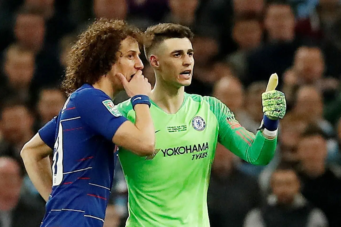 Kepa Arrizabalaga ønskede ikke at blive skiftet ud i søndagens Liga Cup-finale mellem Chelsea og Manchester City. David Klein/Reuters