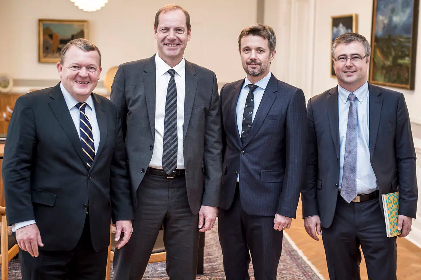 Her ses Christian Prudhomme (nummer to fra venstre) sammen med Lars Løkke Rasmussen, kronprins Frederik og Cyrille Tricart fra ASO. Billedet er fra et møde i 2017.