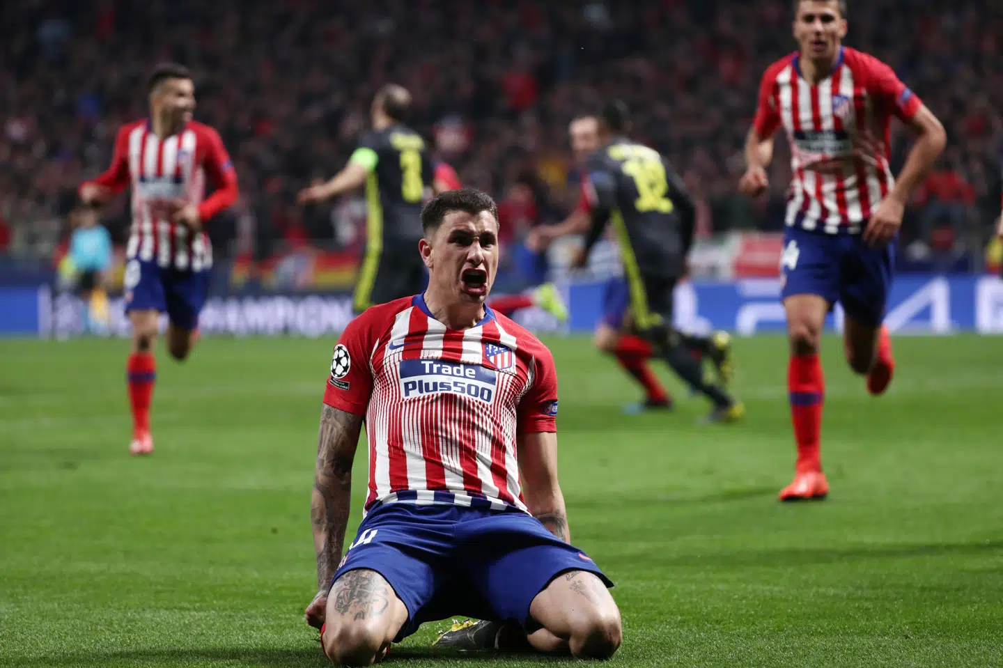 Atlético Madrids Jose Gimenez kunne fejre en vigtig scoring til 1-0. Sergio Perez/Reuters