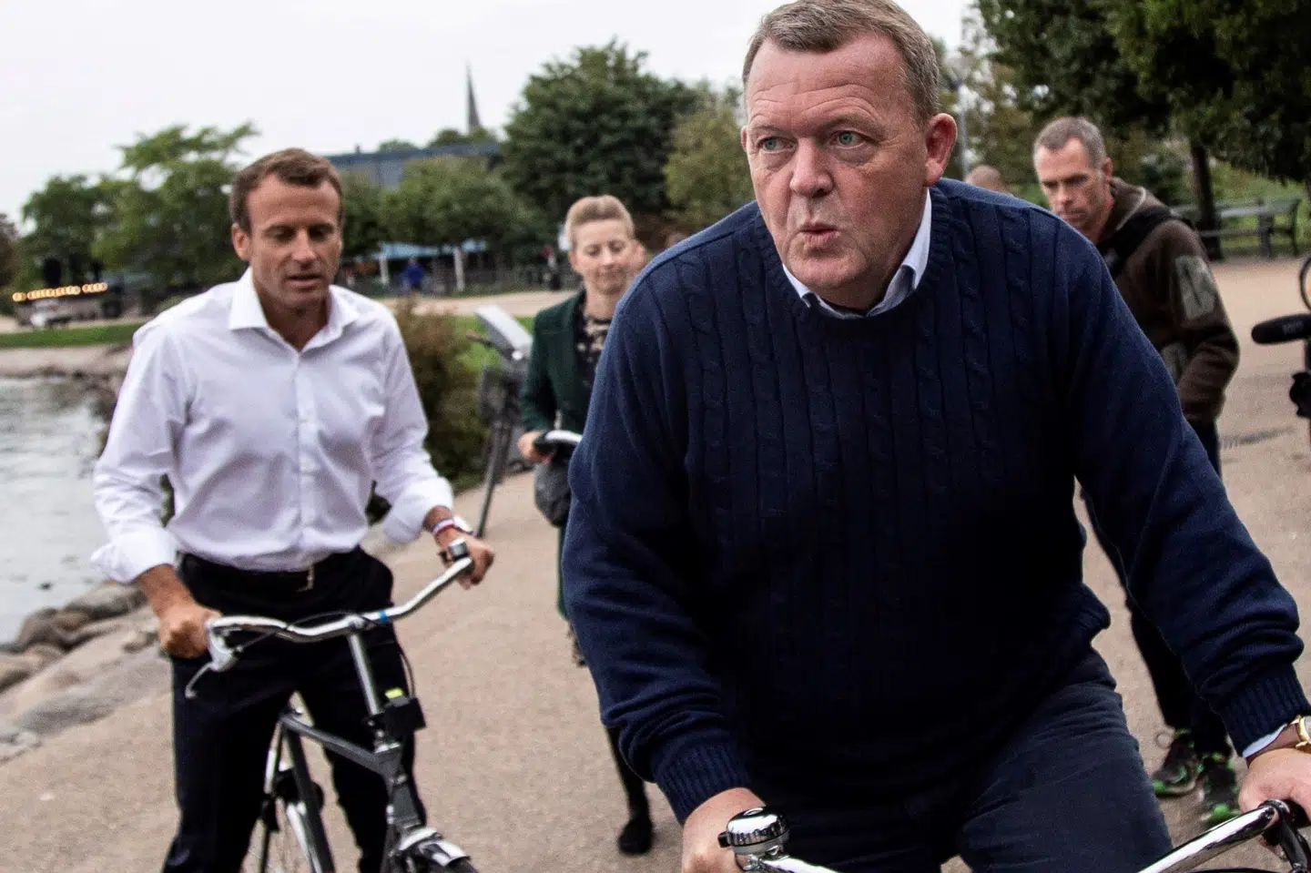 Statsminister Lars Løkke Rasmussen og præsident Emmanuel Macron kørte sidste år en cykeltur i København. (Arkivfoto). Statsministeriet/Ritzau Scanpix