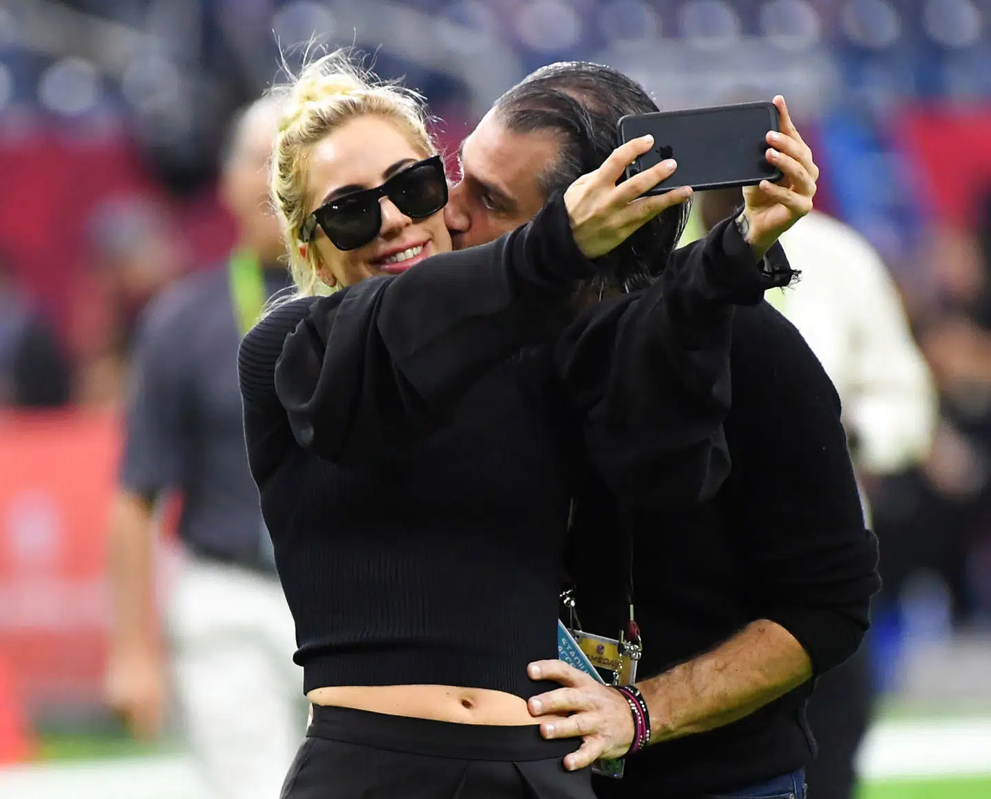 Lady Gaga og Christian Carino fotograferet før Super Bowl i 2017.