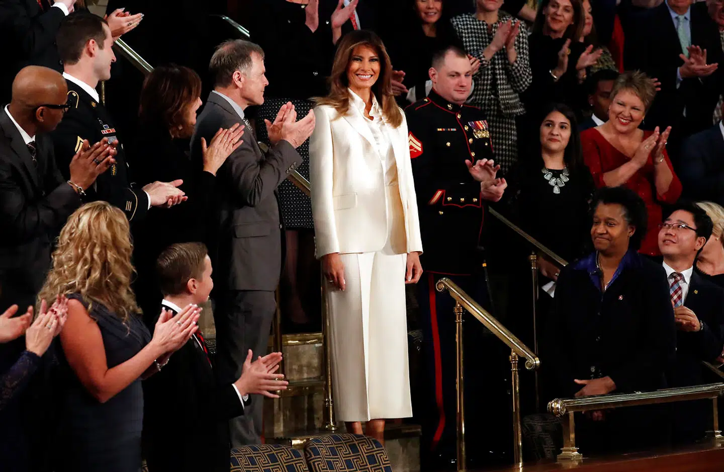 Sådan så Melania Trump ud sidste år, da de demokratiske kvinder var klædt helt i sort. (Arkivfoto)