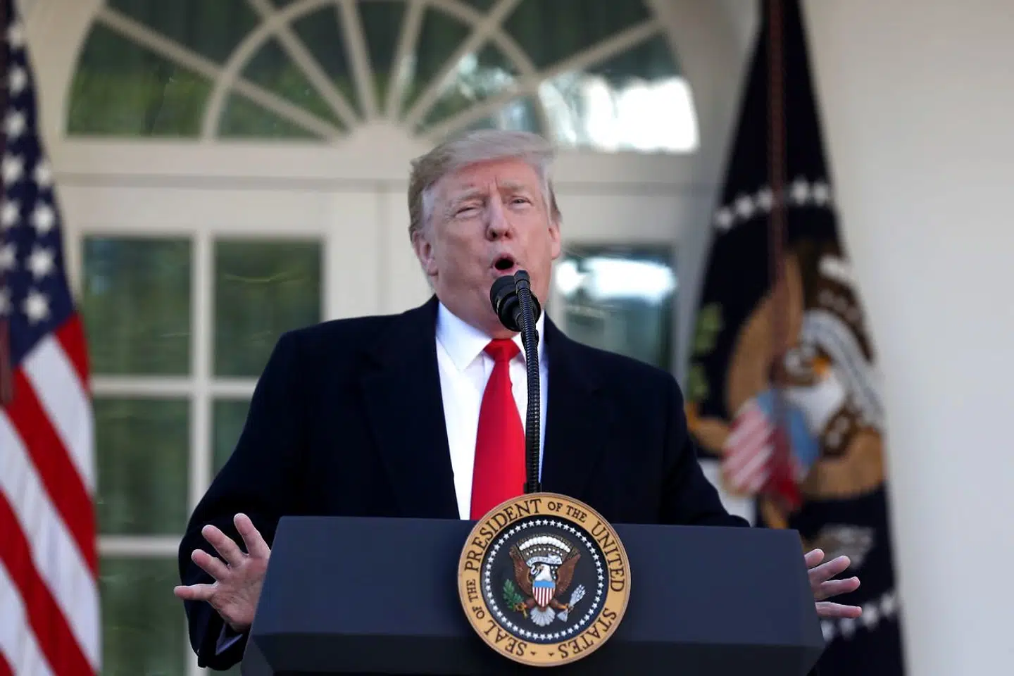 Donald Trump holder tale i Rosenhaven ved Det Hvide Hus.