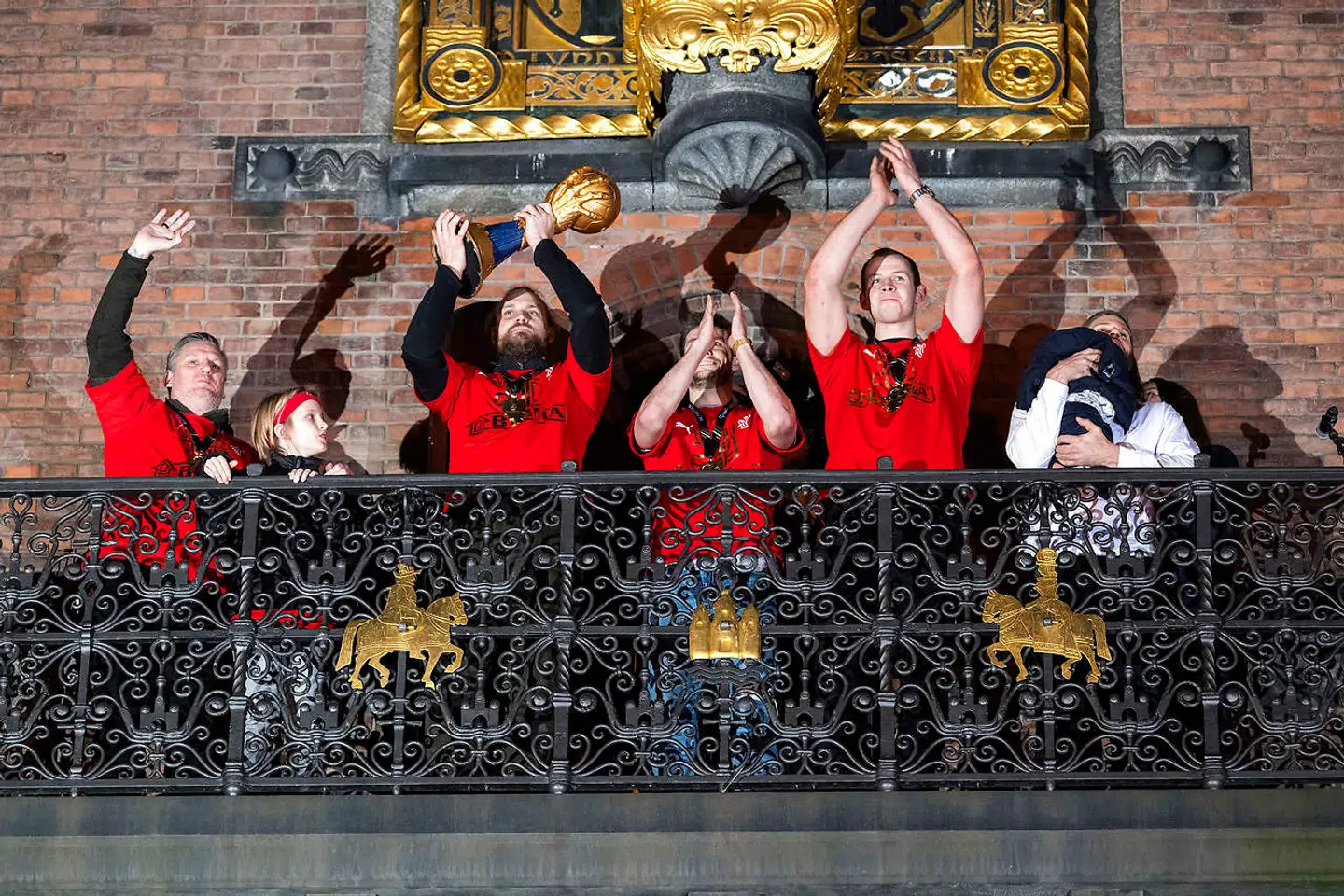 Det danske herrelandshold der vandt guld i VM i håndbold hyldes på Københavns Rådhusplads, mandag den 28. januar 2019. (Foto: Bax Lindhardt/ Scanpix 2019)