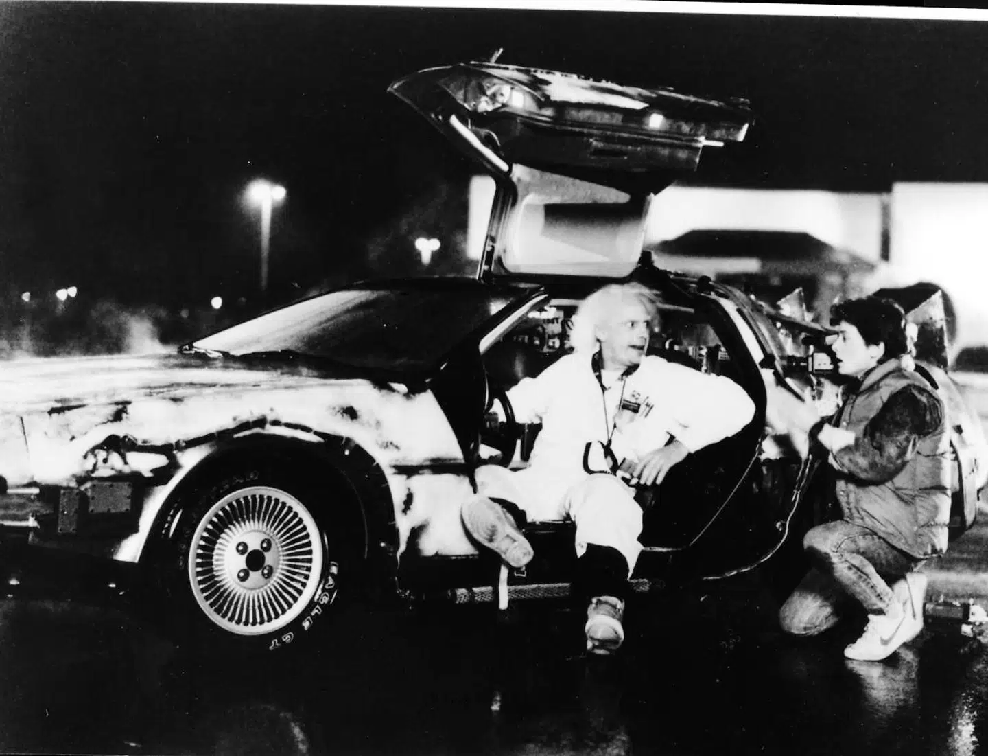 Christopher Lloyd som Doc Brown og Michael Fox som Marty McFly i en scene fra filmen 'Tilbage til fremtiden' instrueret af Steven Spielberg i 1992