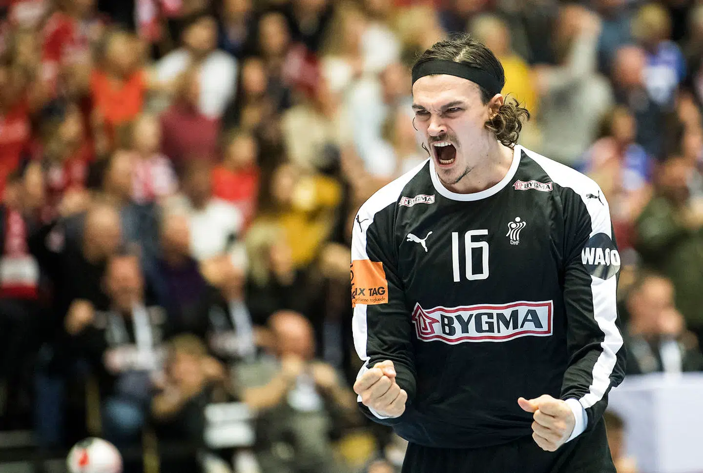 Jannick Green (Denmark- 16) during the men's IHF Handball World Championship Main Round Group 2 Denamrk vs Hungary match in Herning, Denmark, on saturday, Jan. 19, 2019.