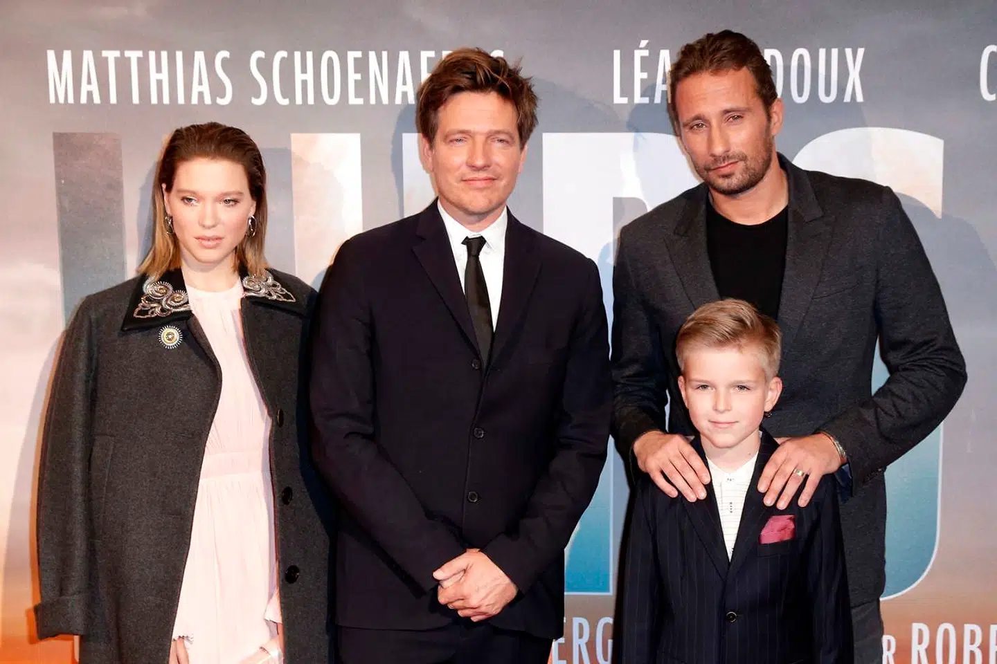 Skuespillerne Lea Seydoux og Matthias Schoenaerts med Thomas Vinterberg til visning af Kursk i Paris.