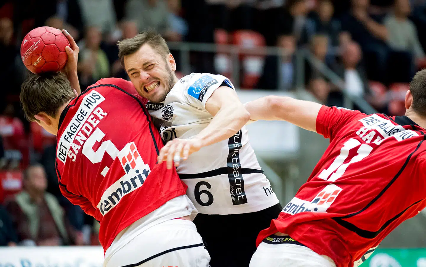 Sander Sagosen og Simon Hald dækker her op skulder ved skulder for Aalborg Håndbold mod Team Tvis Holstebro.