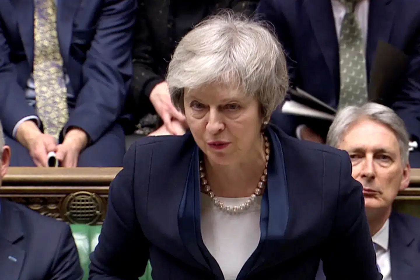 Den britiske premierminister, Theresa May, tabte tirsdag stort i det britiske parlament, der stemte om hendes aftale med EU om brexit. Reuters Tv/Reuters