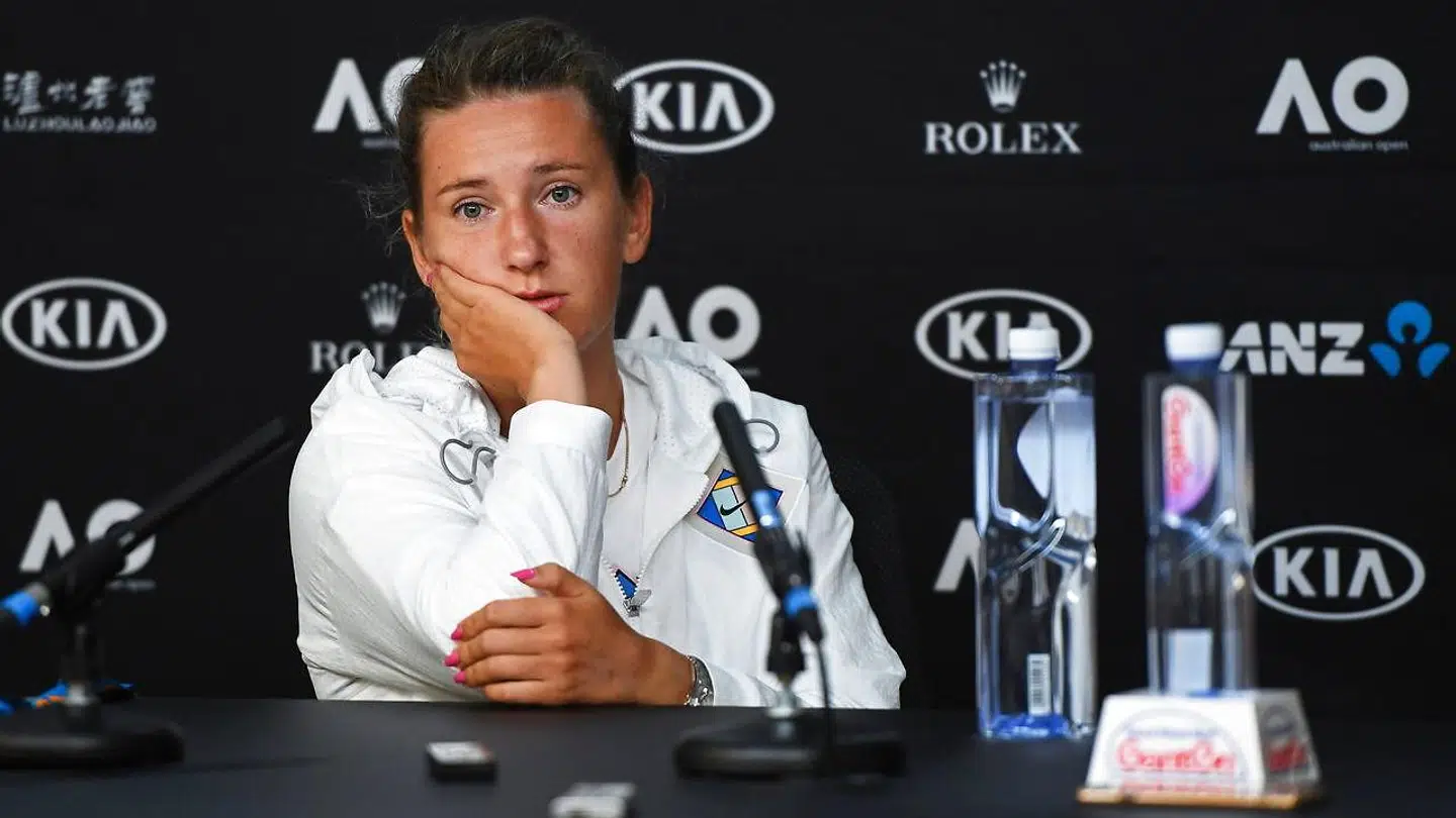 Victoria Azarenka blev meget berørt på pressemødet.