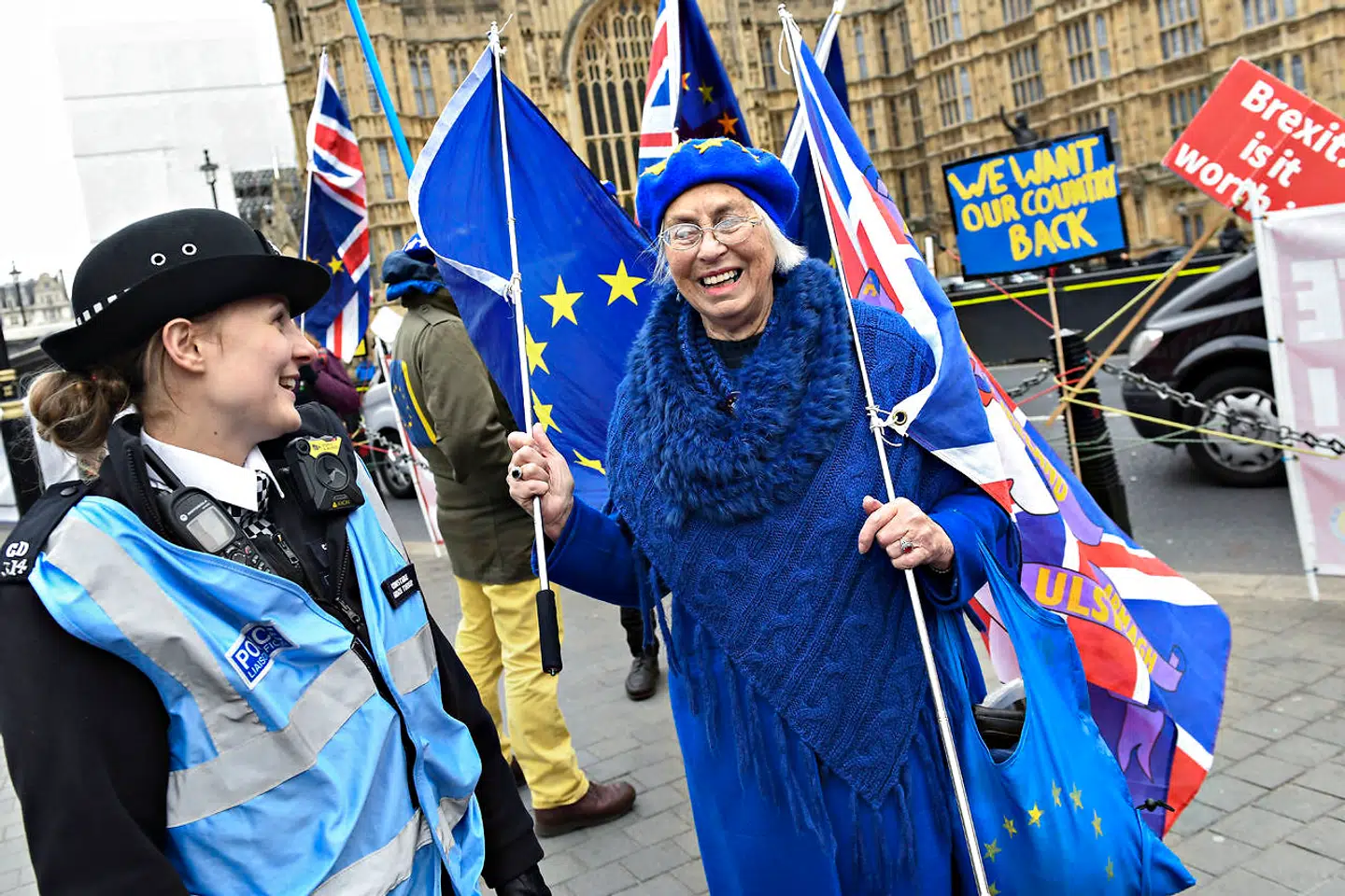 Lynd Hall har børnebørn, der arbejder i Tyskland og Frankrig, og hun vil blandt andet derfor gerne have, at Storbritanien bliver i EU. London tirsdag den 15. januar 2019.